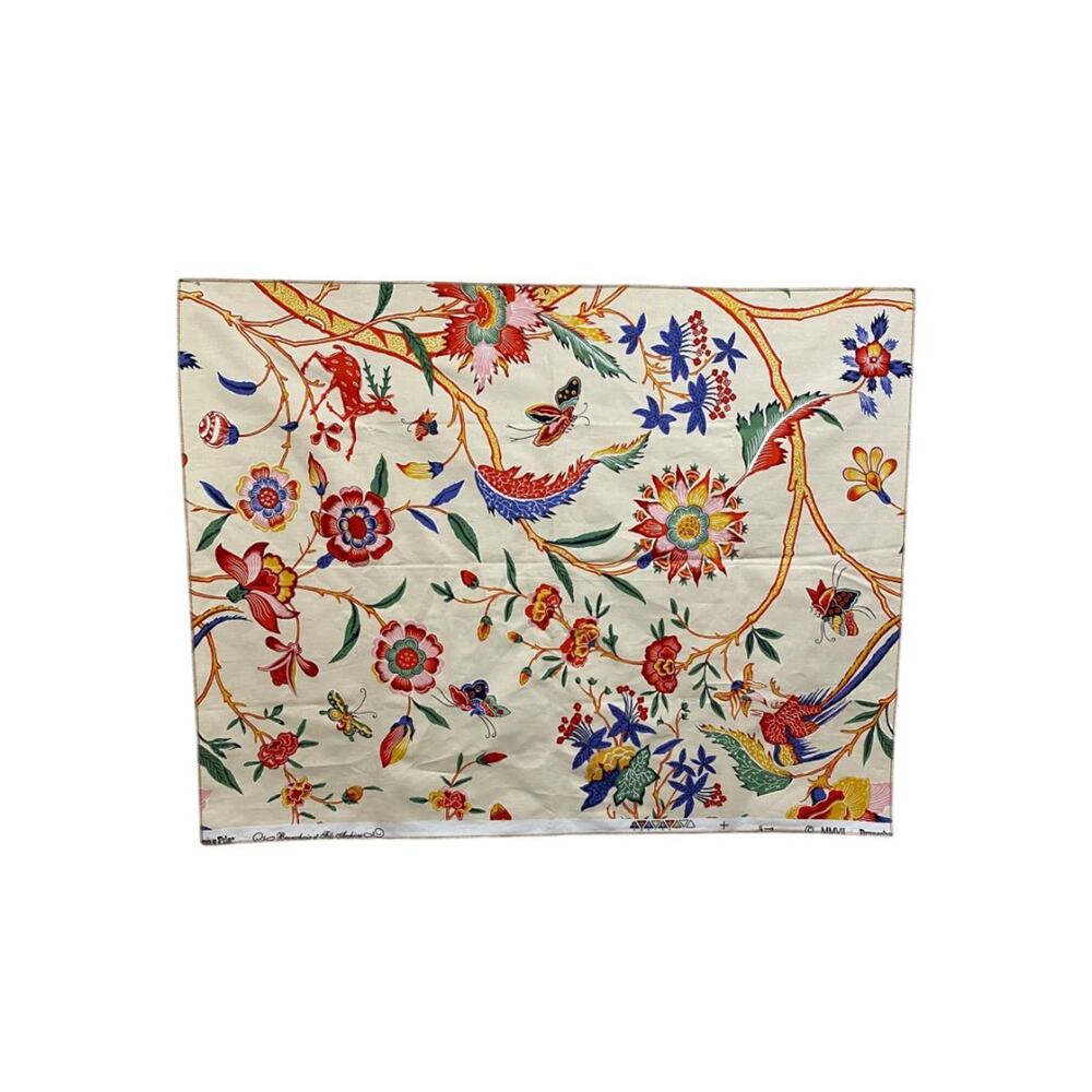 Brunschwig Fils 1 Piece Fabric Linen Cotton Blend 35 x 27.5" Selvage Flora Fauna